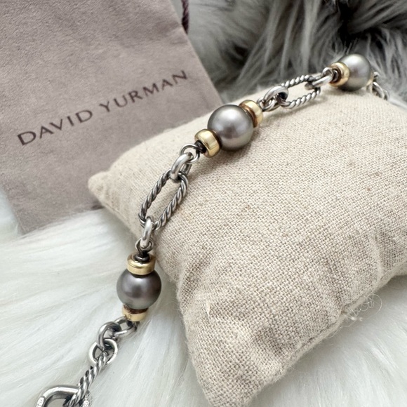 David Yurman .925 18K Gold Tahitian Pearl Figaro Chain Bracelet - Picture 11 of 12